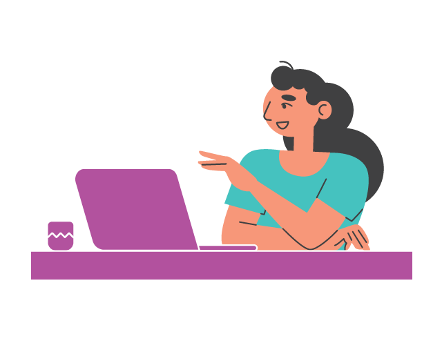 Illustration of staff member sitting at her work desk